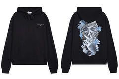 IH NOM UH NIT Blue Floral Mask Back Print Hoodie - Black