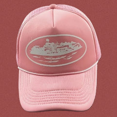 Cortiez Bold White Oval Ship Logo Trucker Hat - Pink