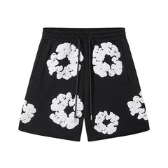 Denim Tears Black Cotton Wreath Print Casual Shorts