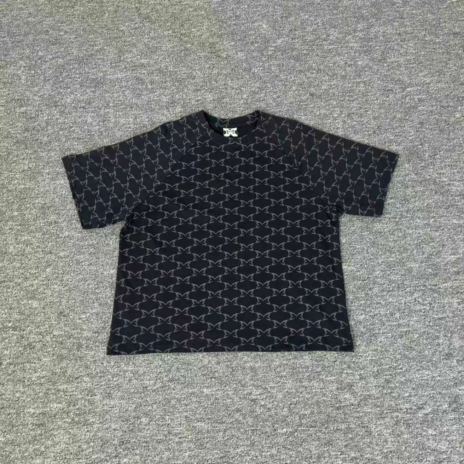 Mertra All-Over Monogram Pattern Tee - Black