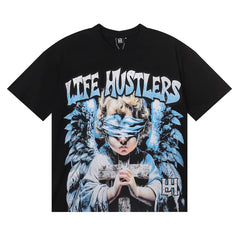 Life Hustlers Blindfolded Cherub Graphic Tee - Black (Blue Wings)