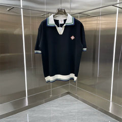 Casablanca Diamond Monogram Knit Polo Shirt - Black